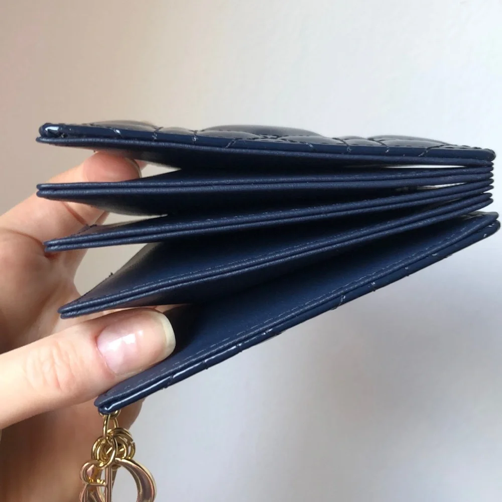Christian Dior Lady Dior Jasmine Card Holder Wallet In Blue Patent Leather
